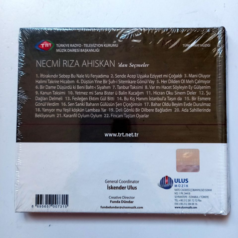NECMİ RIZA AHISKAN'DAN SEÇMELER / TÜRK SANAT MÜZİĞİ / TRT ARŞİV SERİSİ 158 - CD SIFIR