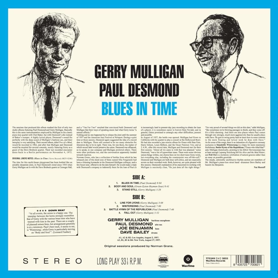 GERRY MULLIGAN & PAUL DESMOND QUARTET - BLUES IN TIME (1957) - LP 180GR 2023 EDITION SIFIR PLAK