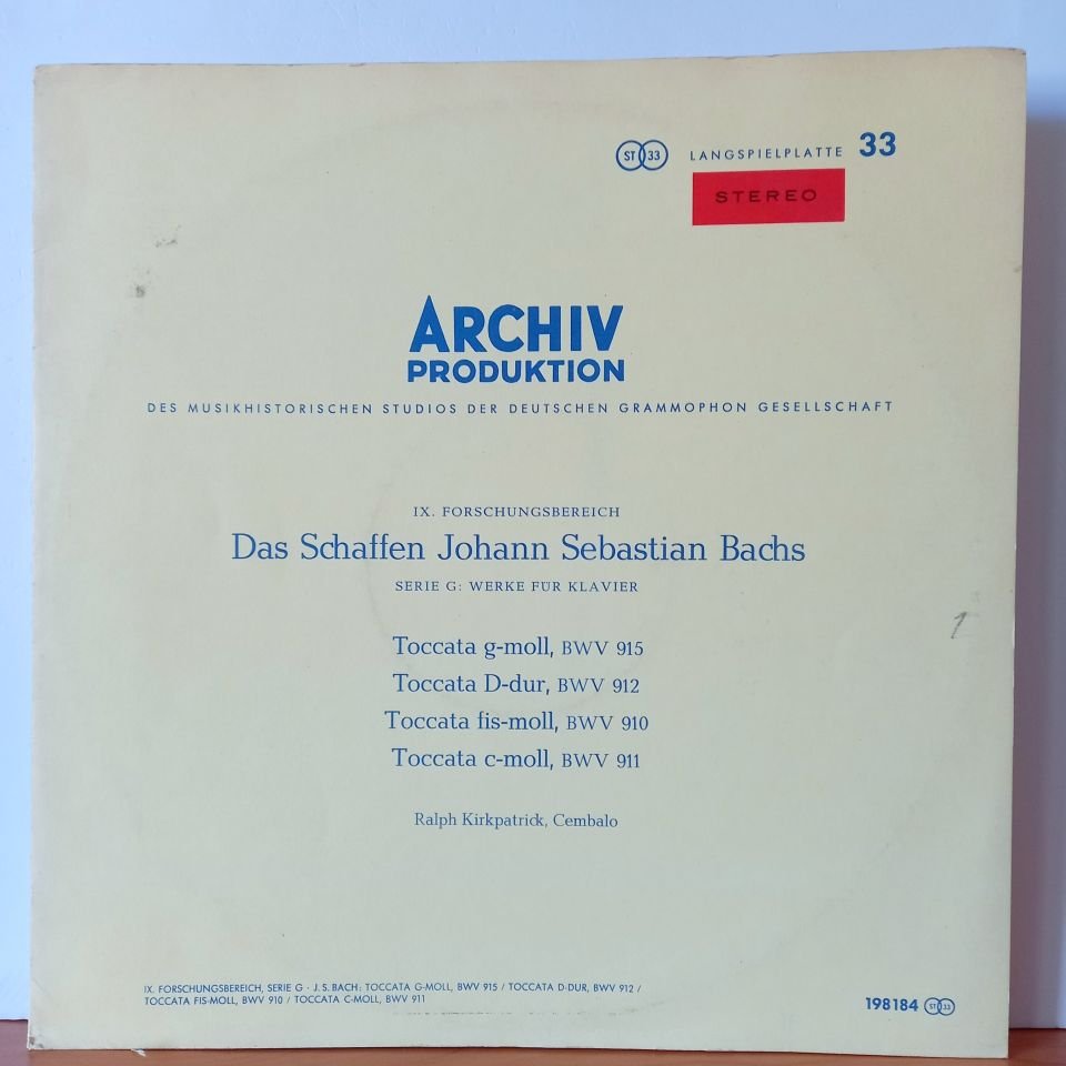 JOHANN SEBASTIAN BACH, RALPH KIRKPATRICK – TOCCATA G-MOLL, BWV 915 / TOCCATA D-DUR, BWV 912 / TOCCATA FIS-MOLL, BWV 910 / TOCCATA C-MOLL, BWV 911 (1960) - LP 2.EL PLAK