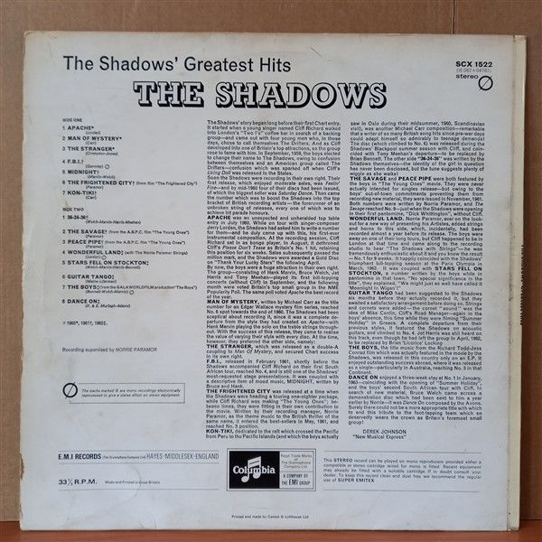 THE SHADOWS – THE SHADOWS' GREATEST HITS - LP 2.EL PLAK