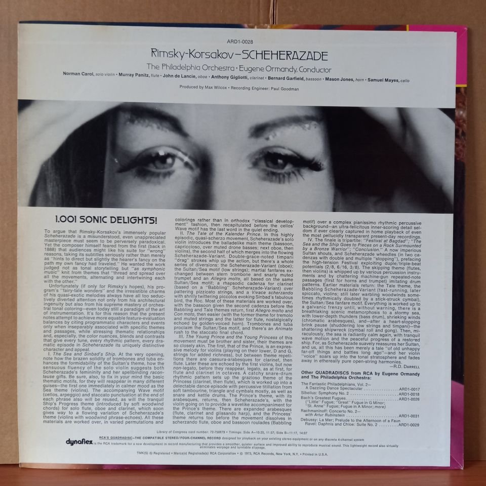 RIMSKY-KORSAKOV: SCHEHERAZADE / EUGENE ORMANDY, THE PHILADELPHIA ORCHESTRA, NORMAN CAROL (1973) - LP 2.EL PLAK