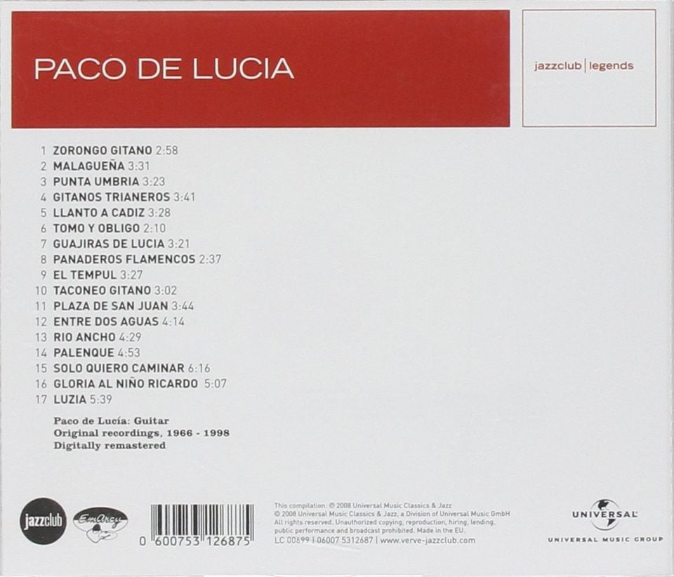 PACO DE LUCIA - FLAMENCO VIRTUOSO (2008) - CD COMPILATION JAZZCLUB LEGENDS SERIES / SIFIR GİBİ 2.EL
