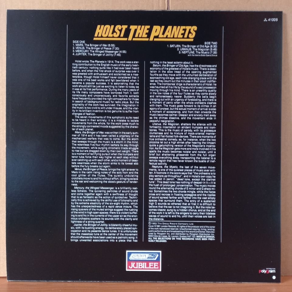 HOLST: THE PLANETS / HERBERT VON KARAJAN, VIENNA PHILHARMONIC (1981) - LP 2.EL PLAK