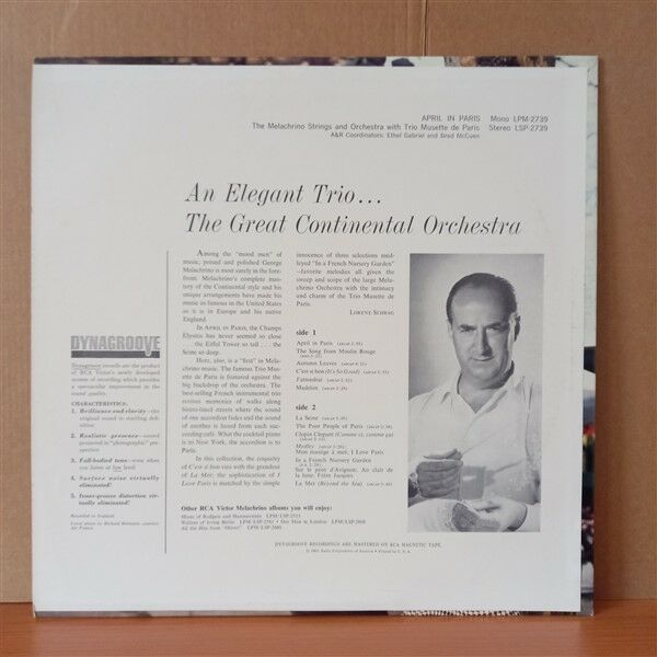 THE MELACHRINO STRINGS AND ORCHESTRA WITH TRIO MUSETTE DE PARIS – APRIL IN PARIS (1963) - LP 2.EL PLAK