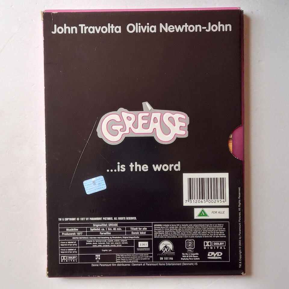 GREASE - JOHN TRAVOLTA, OLIVIA NEWTON JOHN - DVD SNAP CASE 2.EL
