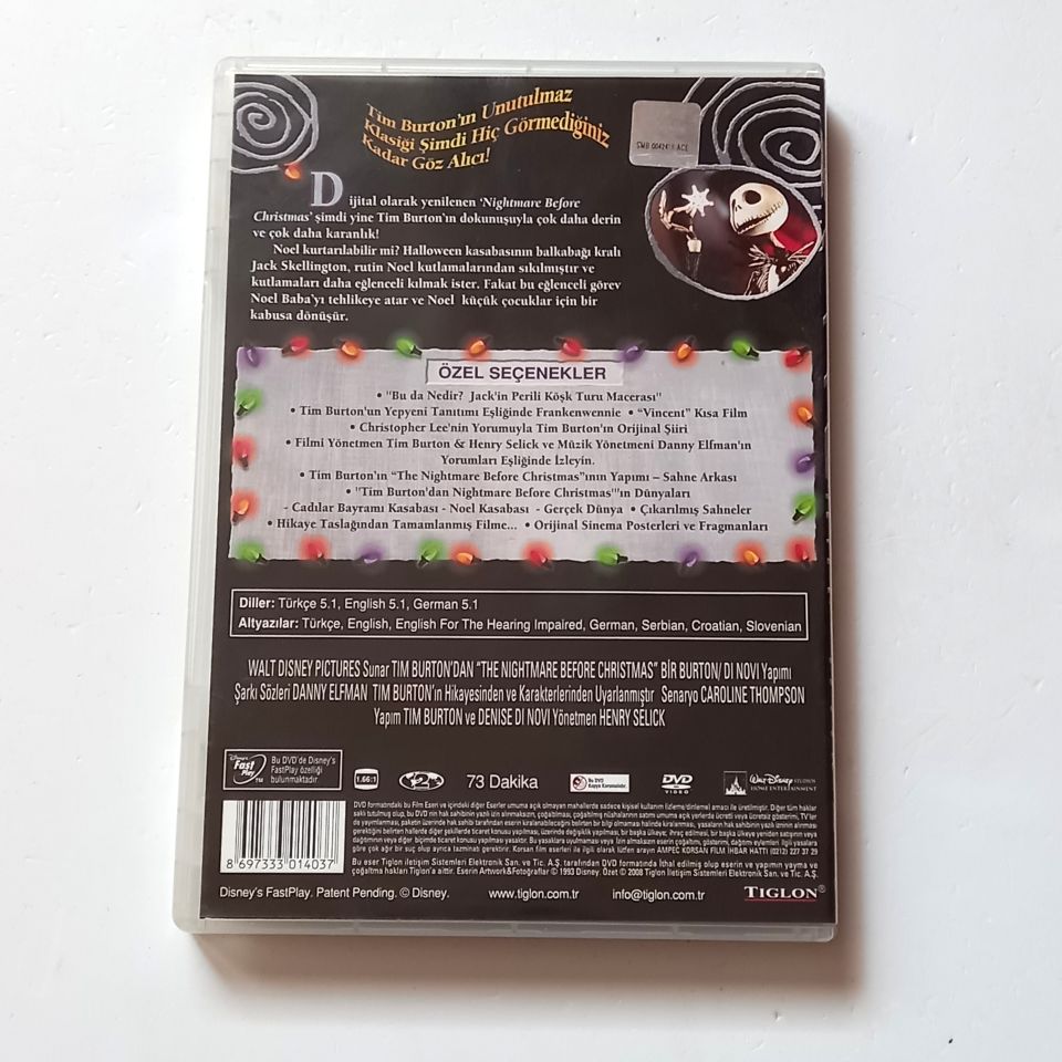 NOEL GECESİ KABUSU / NIGHTMARE BEFORE CHRISTMAS - STOP-MOTION ANİMASYON - YÖN.: HENRY SELICK- DVD İKİ DİSK KOLEKSİYON VERSİYONU 2.EL
