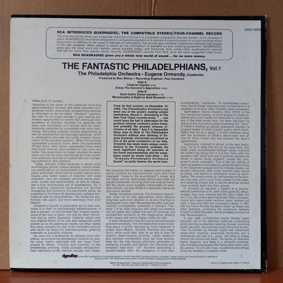 THE FANTASTIC PHILADELPHIANS VOL.1 / EUGENE ORMANDY, THE PHILADELPHIA ORCHESTRA (1972) - LP 2.EL PLAK
