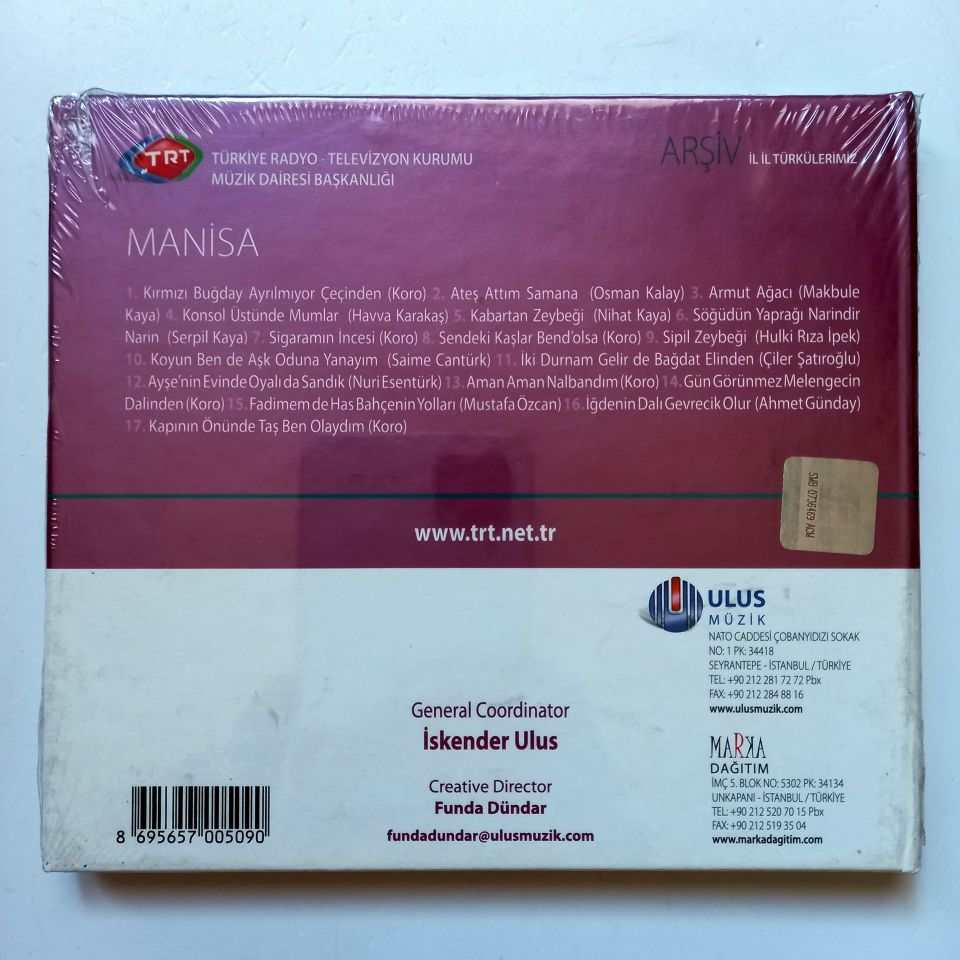 MANİSA / İL İL TÜRKÜLERİMİZ / TRT ARŞİV SERİSİ 7 - CD SIFIR