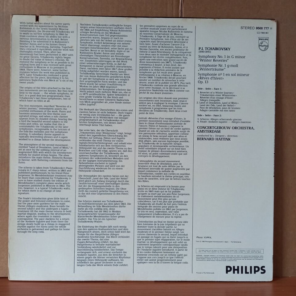 TCHAIKOVSKY: SYMPHONY NO. 1 / CONCERTGEBOUW ORCHESTRA, AMSTERDAM / BERNARD HAITINK (1980) - LP 2.EL PLAK