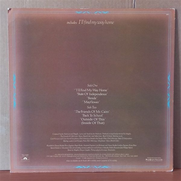 JON AND VANGELIS – THE FRIENDS OF MR. CAIRO (1981) - LP 2.EL PLAK