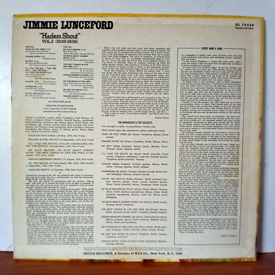 JIMMIE LUNCEFORD – ''HARLEM SHOUT'' VOL. 2 / 1935-1936 (1967) - LP 2.EL PLAK