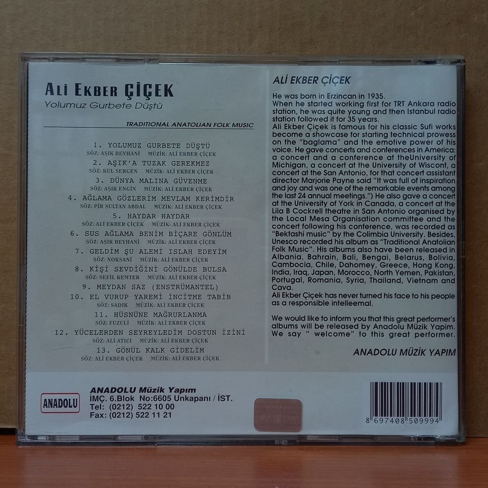 ALİ EKBER ÇİÇEK - YOLUMUZ GURBETE DÜŞTÜ - CD 2.EL