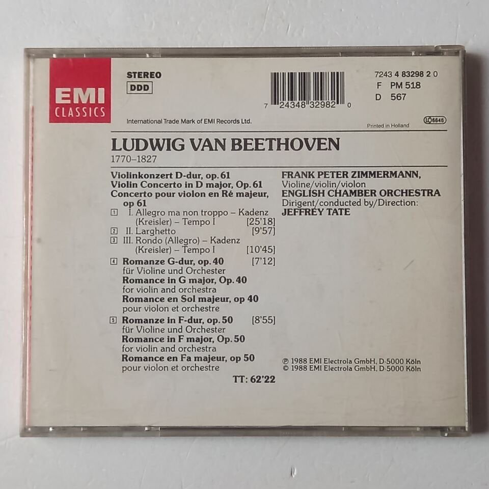 BEETHOVEN: VIOLINKONZERT, ROMANZEN - FRANK PETER ZIMMERMANN, ENGLISH CHAMBER ORCHESTRA, JEFFREY TATE (1988) - CD REISSUE 2.EL
