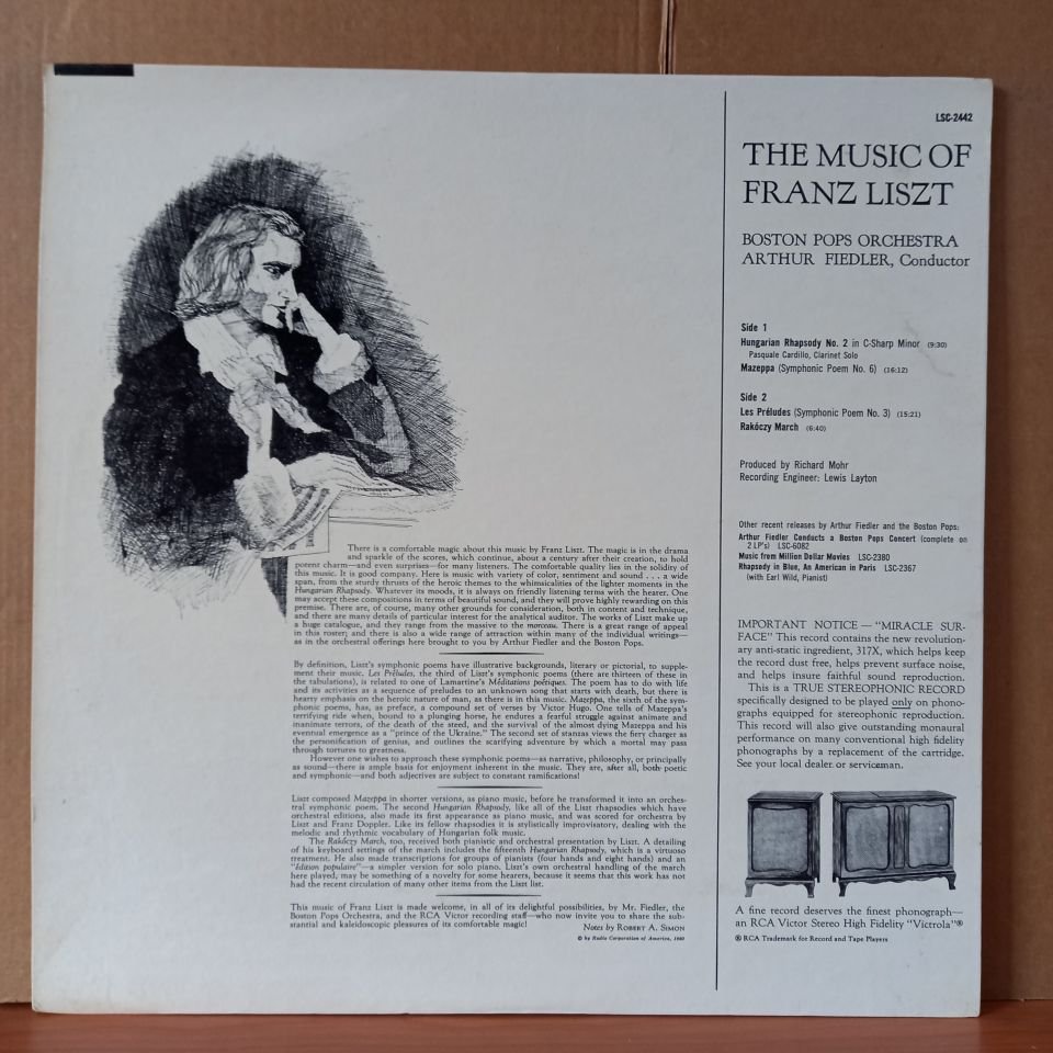 THE MUSIC OF FRANZ LISZT / ARTHUR FIEDLER, BOSTON POPS (1960) - LP 2.EL PLAK