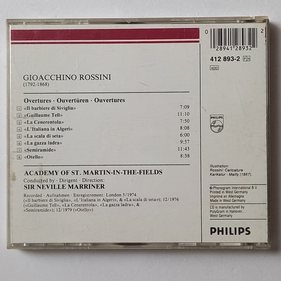 ROSSINI - NEVILLE MARRINER – FAMOUS OVERTURES / BERÜHMTE OUVERTÜREN (1985) - CD REMASTERED 2.EL