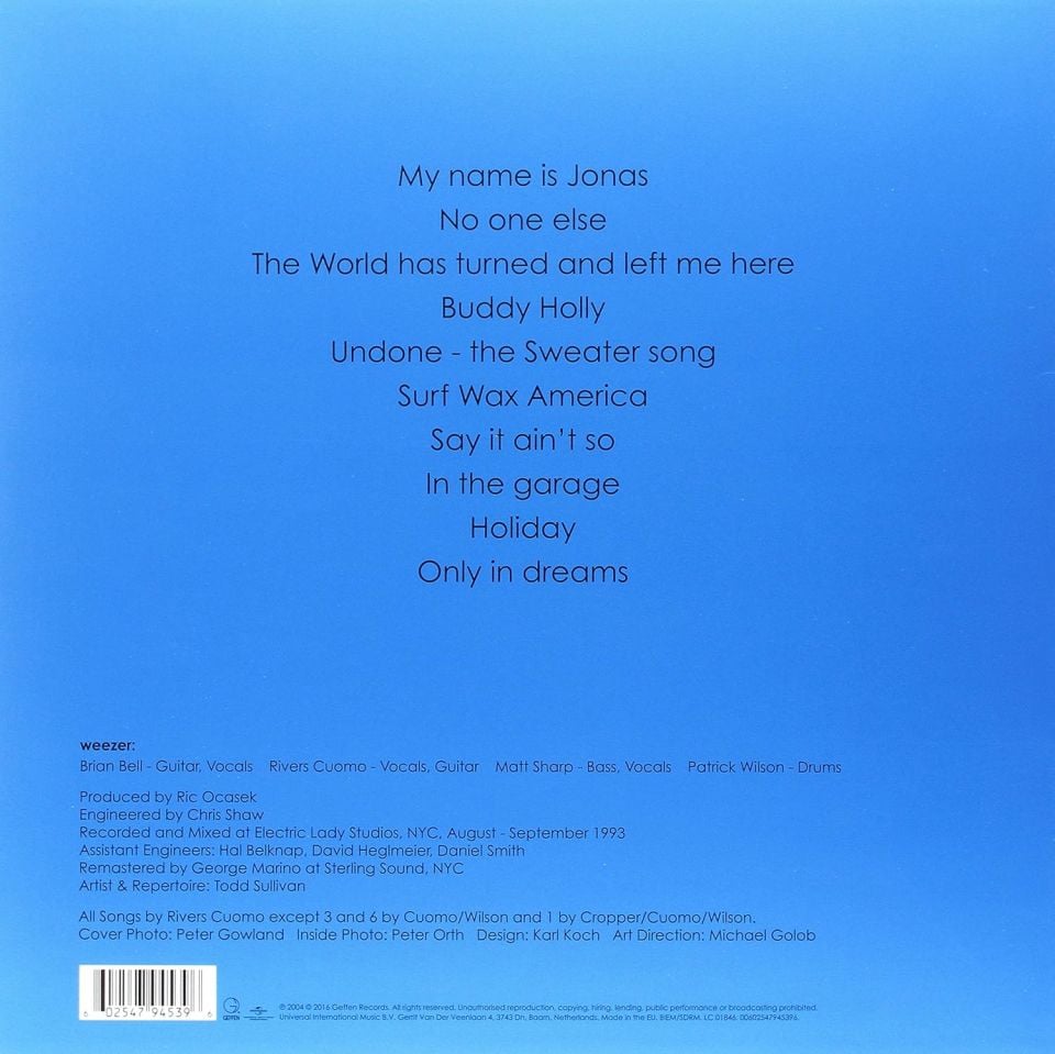 WEEZER - WEEZER / BLUE ALBUM (1994) - LP 180GR 2016 EDITION BLACK VINYL EDITION SIFIR PLAK
