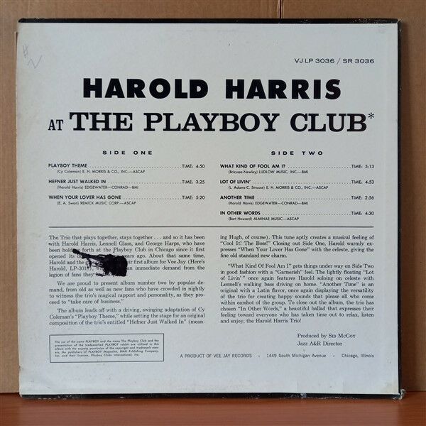 HAROLD HARRIS – AT THE PLAYBOY CLUB (1963) - LP 2.EL PLAK