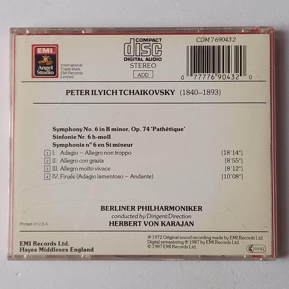 TCHAIKOVSKY / SYMPHONY NO. 6 PATHETIQUE - BERLINER PHILHARMONIKER, HERBERT VON KARAJAN  (1972) - CD 2.EL