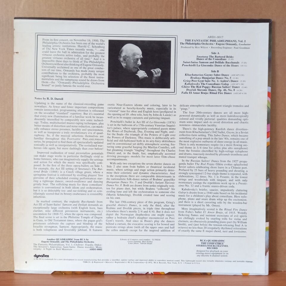 THE FANTASTIC PHILADELPHIANS VOLUME 2 / EUGENE ORMANDY, THE PHILADELPHIA ORCHESTRA (1972) - LP 2.EL PLAK