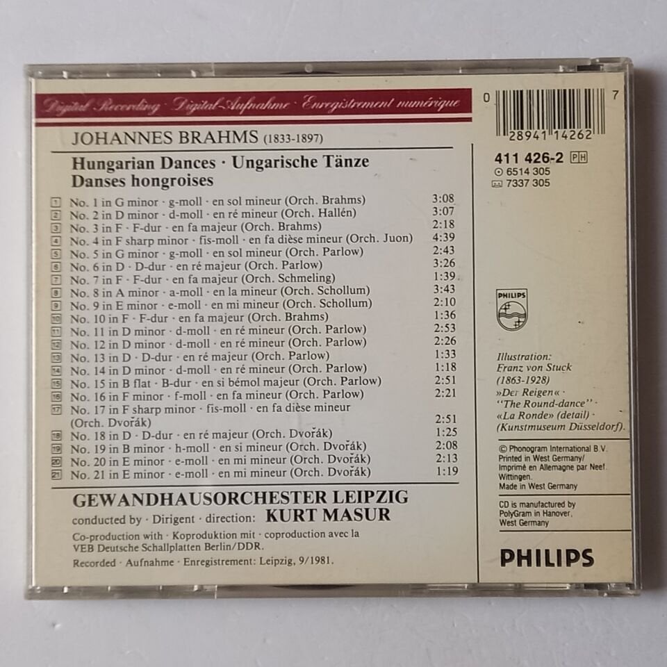 BRAHMS – THE HUNGARIAN DANCES - KURT MASUR, GEWANDHAUSORCHESTER LEIPZIG (1983) - CD REISSUE 2.EL