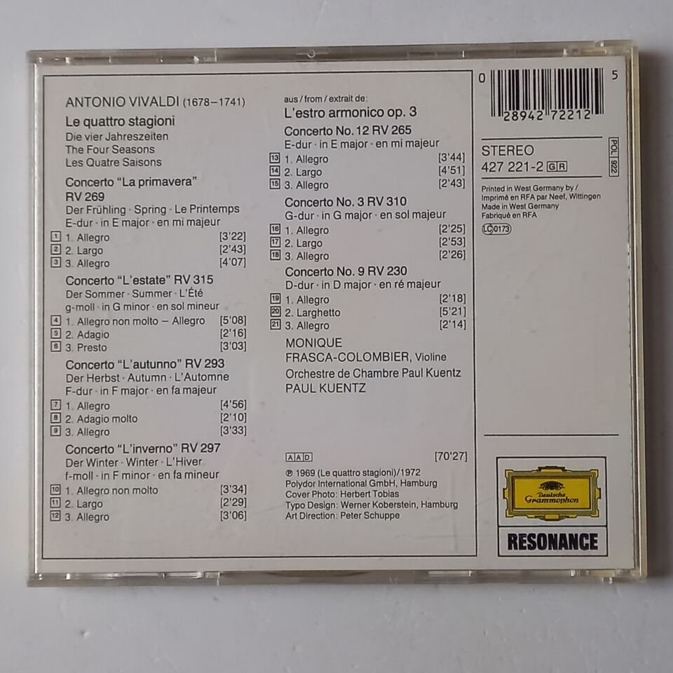 VIVALDI – THE FOUR SEASONS DIE VIER JAHRESZEITEN - 3 CONCERTI (1997) - CD REISSUE 2.EL