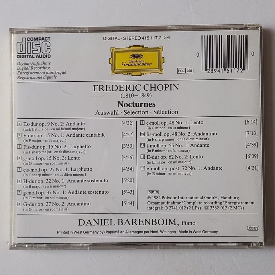 CHOPIN - NOCTURNES AUSWAHL/SELECTION - DANIEL BARENBOIM (1985) - CD REISSUE 2.EL
