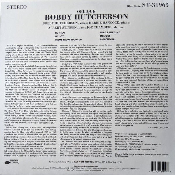 BOBBY HUTCHERSON - OBLIQUE (1979) - LP BLUE NOTE TONE POET SERIES 180GR 2020 EDITION SIFIR PLAK