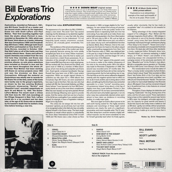 BILL EVANS TRIO - EXPLORATIONS (1961) - LP 180GR 2012 EDITION REISSUE SIFIR PLAK