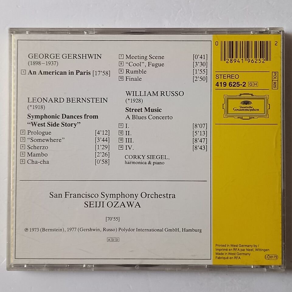 GERSHWIN, BERNSTEIN, RUSSO - CORKY SIEGEL, SAN FRANCISCO SYMPHONY, SEIJI OZAWA – AN AMERICAN IN PARIS / WEST SIDE STORY - SYMPHONIC DANCES / STREET MUSIC - CD 2.EL