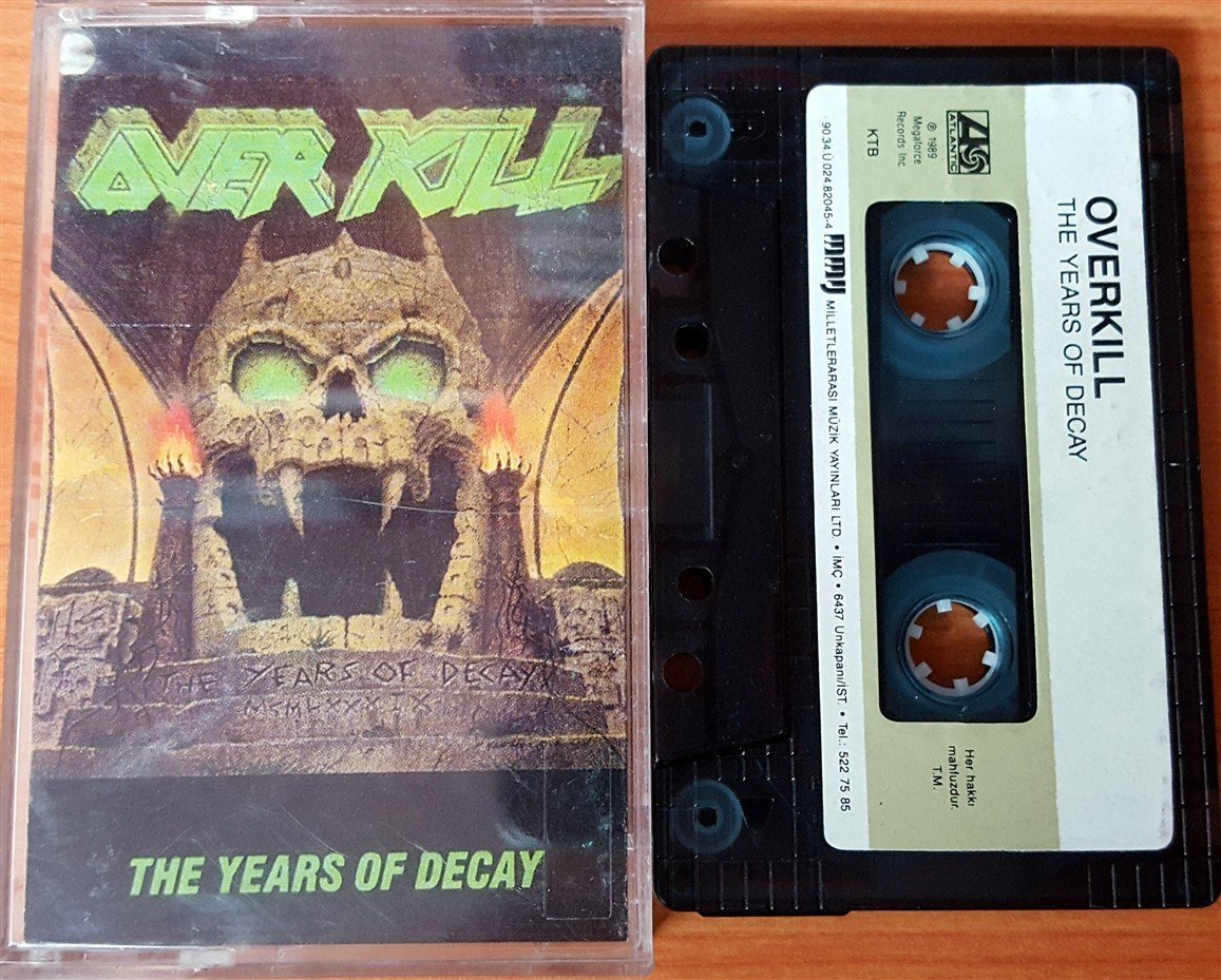OVERKILL - THE YEARS OF DECAY (1990) MMY CASSETTE MADE IN TURKEY ''USED'' PAPER LABEL