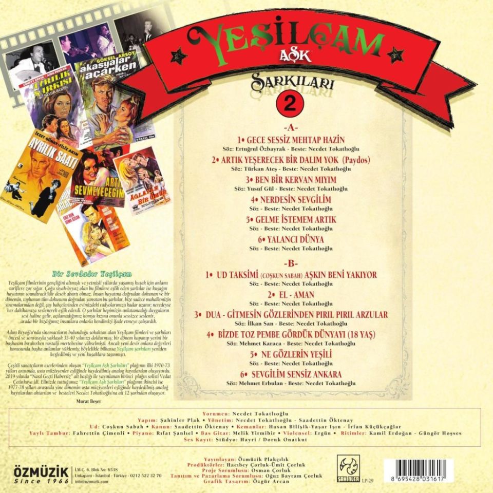 YEŞİLÇAM ŞARKILARI VOL 2  - YEŞİLÇAM AŞK ŞARKILARI / BİR SEVDADIR YEŞİLÇAM / NECDET TOKATLIOĞLU - LP SIFIR PLAK