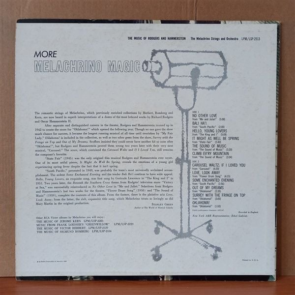 THE MELACHRINO STRINGS AND ORCHESTRA – THE MUSIC OF RODGERS AND HAMMERSTEIN (1962) - LP 2.EL PLAK