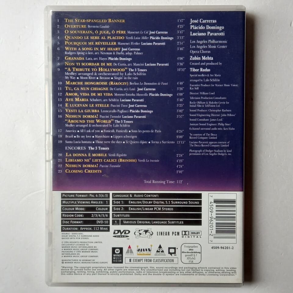THE 3 TENORS IN CONCERT 1994 - CARRERAS DOMINGO PAVAROTTI - DVD 2.EL