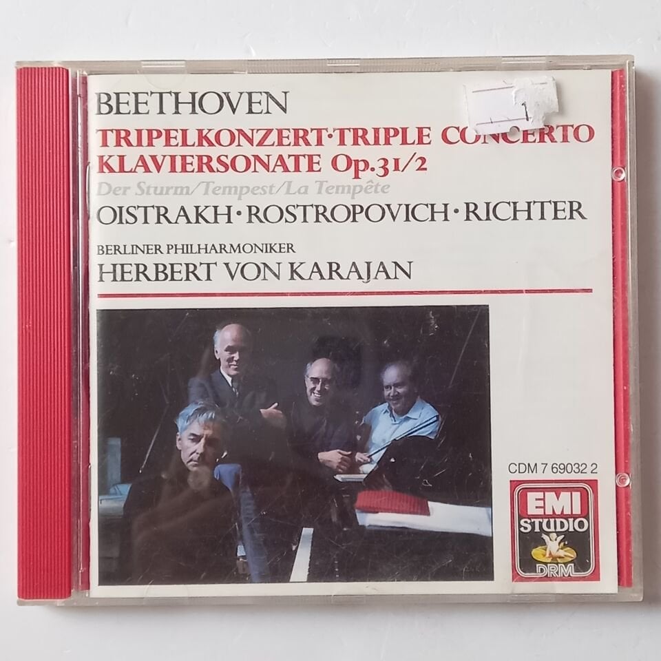 BEETHOVEN: TRIPLE CONCERTO KLAVIERSONATE OP.31/2/ - RICHTER, OISTRACH, ROSTROPOVICH, BERLINER PHILHARMONIKER / HERBERT VON KARAJAN  (1970) - CD 1980 REISSUE 2.EL