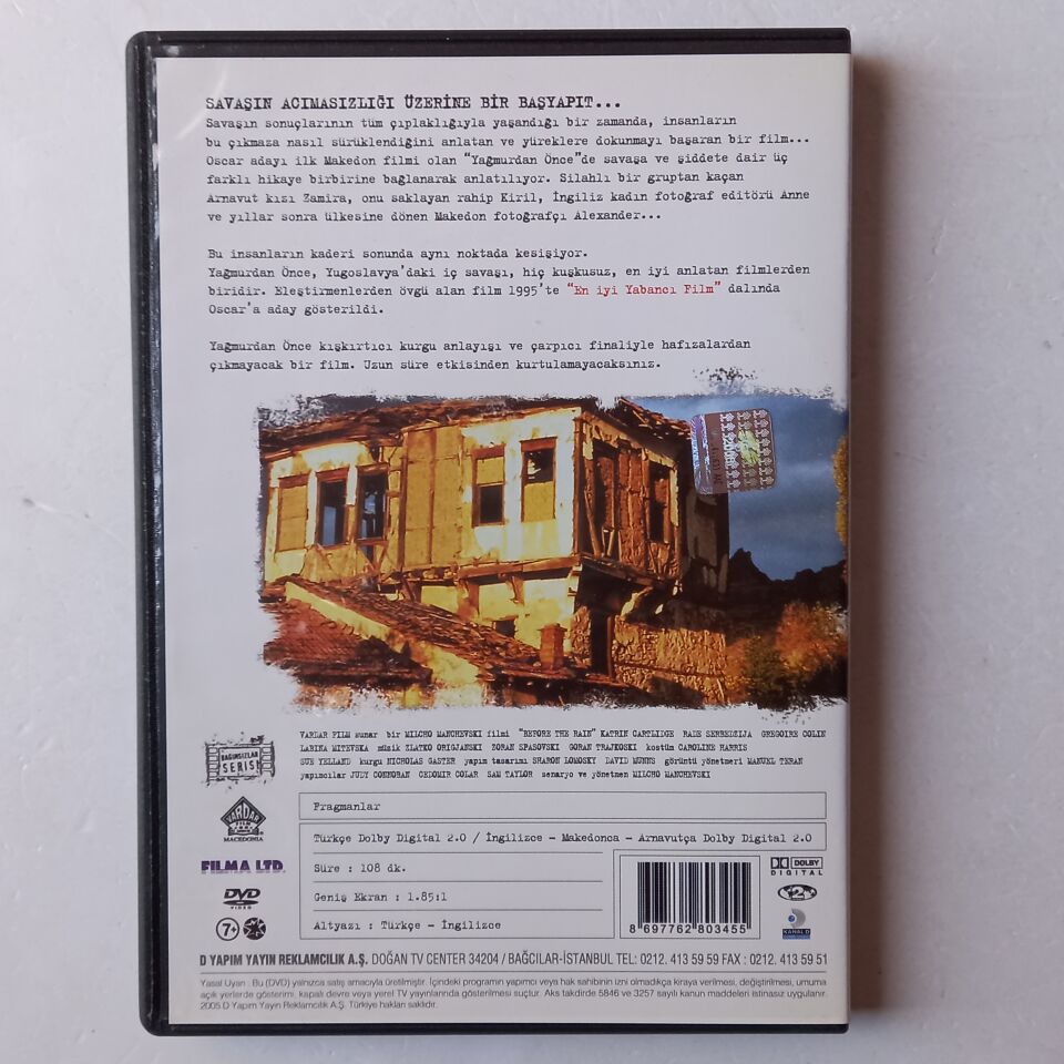 BEFORE THE RAIN / YAĞMURDAN ÖNCE - MILCHO MANCHEVSKI, KATRIN CARTLIDGE - DVD 2.EL