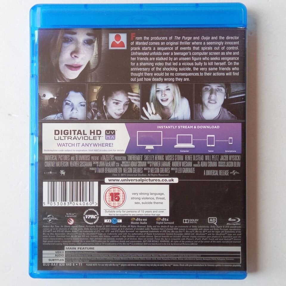 UNFRIENDED - SHELLEY HENNIG, RENEE OLSTEAD - BLU-RAY 2.EL