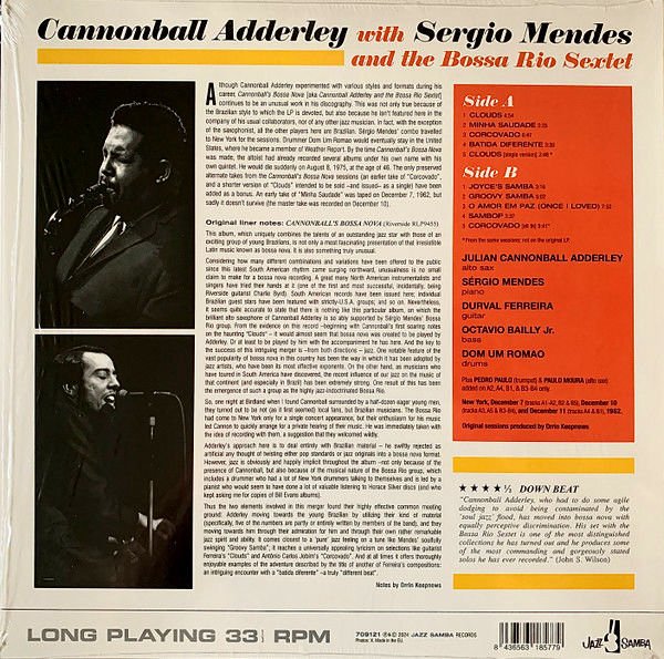 CANNONBALL ADDERLEY WITH SERGIO MENDES AND THE BOSSA RIO SEXTET - CANNONBALL'S BOSSA NOVA (1963) - LP BOSSA NOVA , LATIN JAZZ 180GR 2024 EDITION SIFIR PLAK