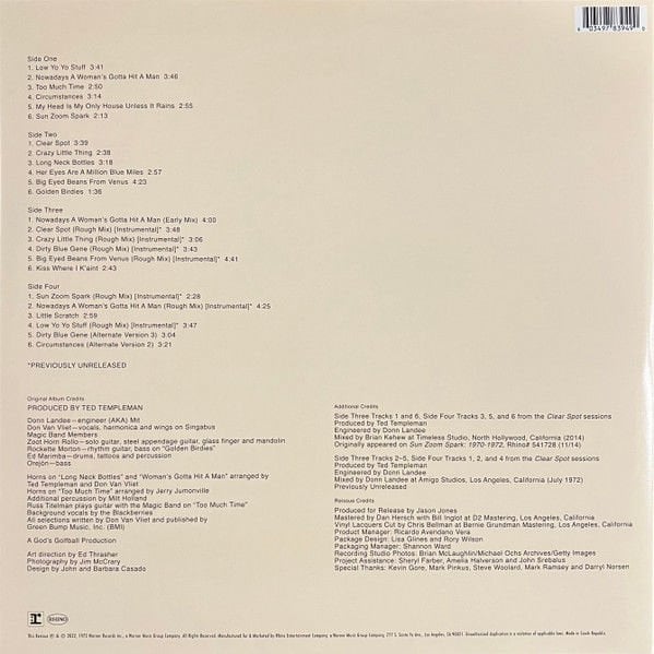 CAPTAIN BEEFHEART AND THE MAGIC BAND - CLEAR SPOT (1972) - 2LP 2022 50TH ANNIVERSARY CLEAR COLOURED RSD EDITION SIFIR PLAK