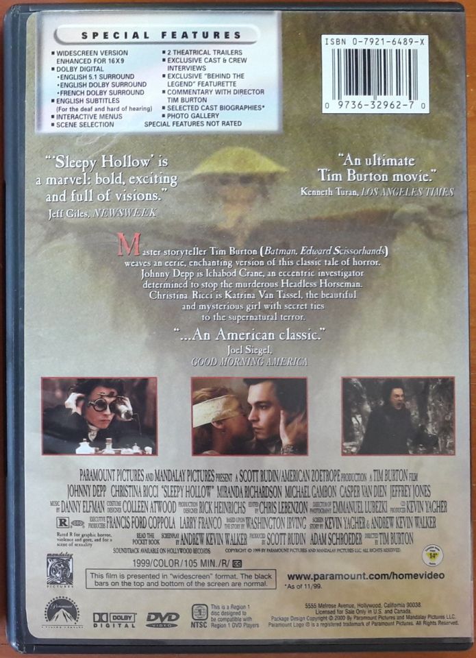 SLEEPY HOLLOW - JOHNNY DEPP - CHRISTINA RICCI - TIM BURTON - DVD 2.EL 1. BÖLGE TR ALTYAZI YOKTUR
