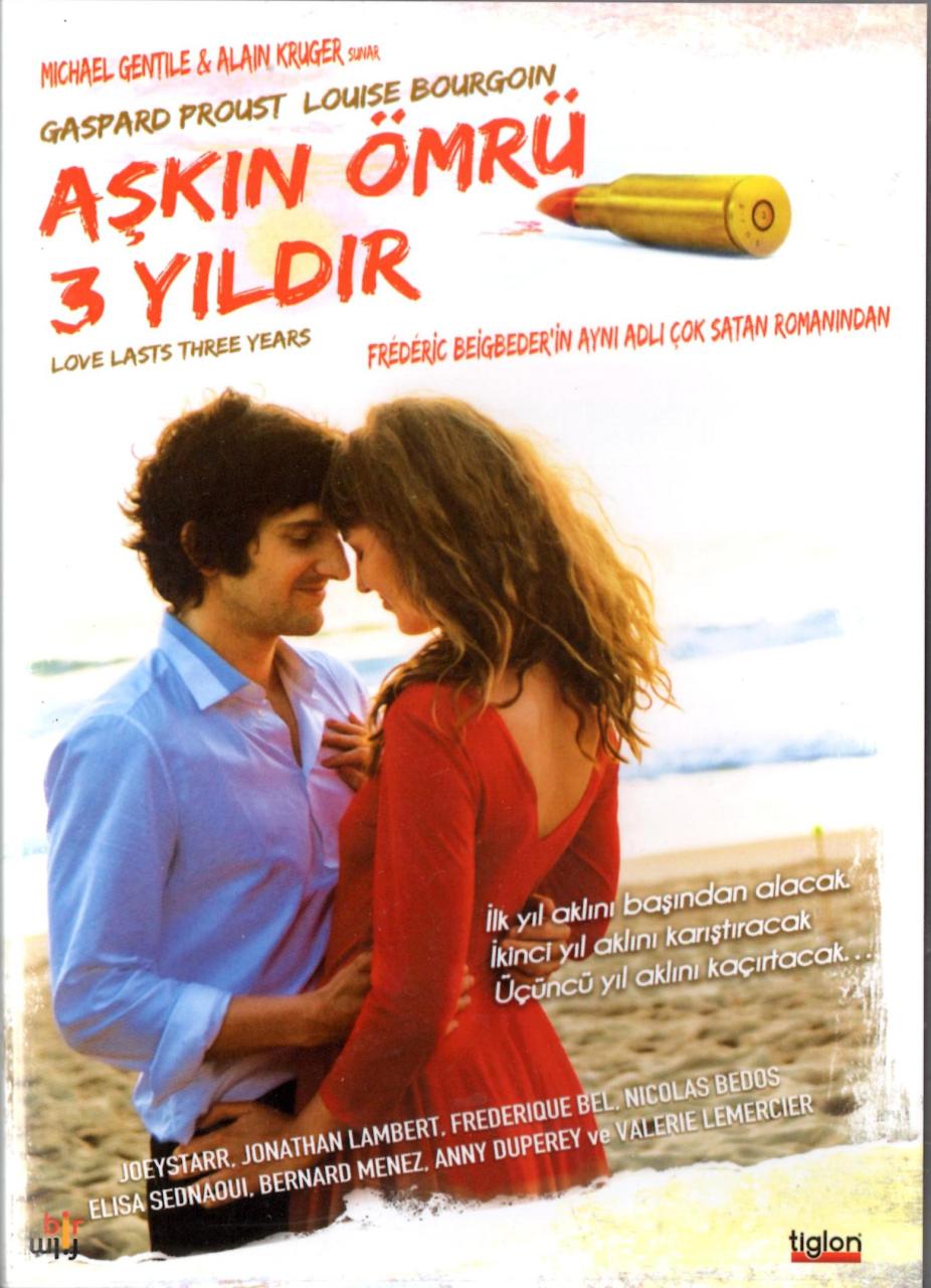 AŞKIN ÖMRÜ 3 YILDIR - L'AMOUR DURE TROIS ANS - GASPARD PROUST - LOUISE BOURGOIN - FREDRIC BEIGBEDER - DVD 2.EL
