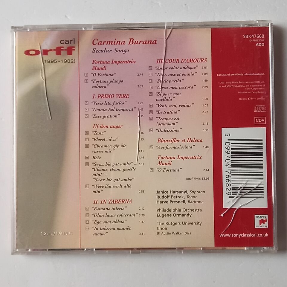 ORFF: CARMINA BURANA - PHILADELPHIA ORCHESTRA, EUGENE ORMANDY (1960) - CD REISSUE 1980 2.EL