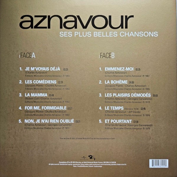 CHARLES AZNAVOUR - SES PLUS BELLES CHANSONS (2018) - LP COMPILATION LIMITED EDITION SIFIR PLAK