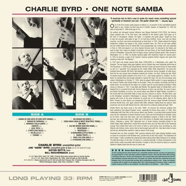 CHARLIE BYRD - ONE NOTE SAMBA - LP  BOSSA NOVA , LATIN JAZZ 180GR 2024 EDITION SIFIR PLAK