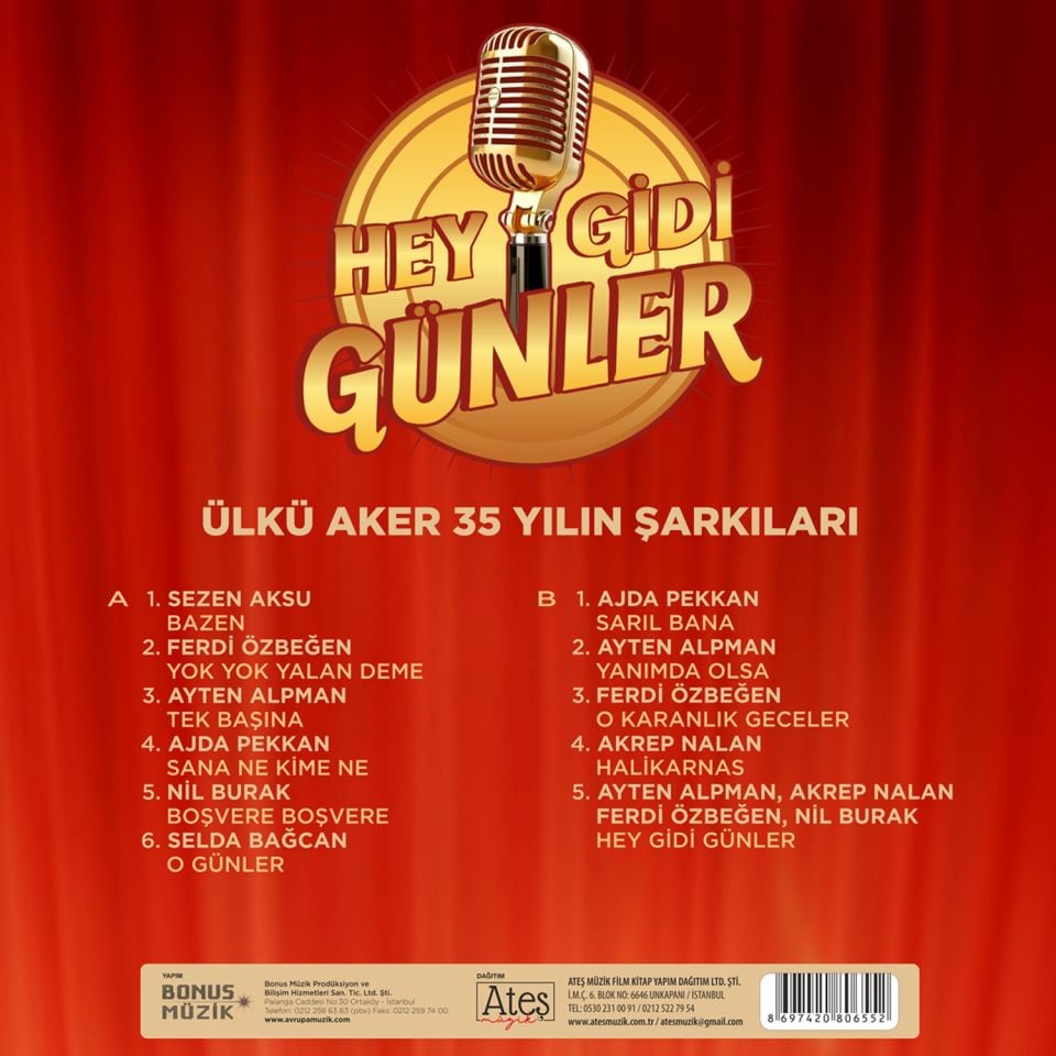 HEY GİDİ GÜNLER - ÜLKÜ AKER 35 YILIN ŞARKILARI - SEZEN AKSU, FERDİ ÖZBEĞEN, AYTEN ALPMAN, AJDA PEKKAN... (2024) - LP 2024  SIFIR PLAK