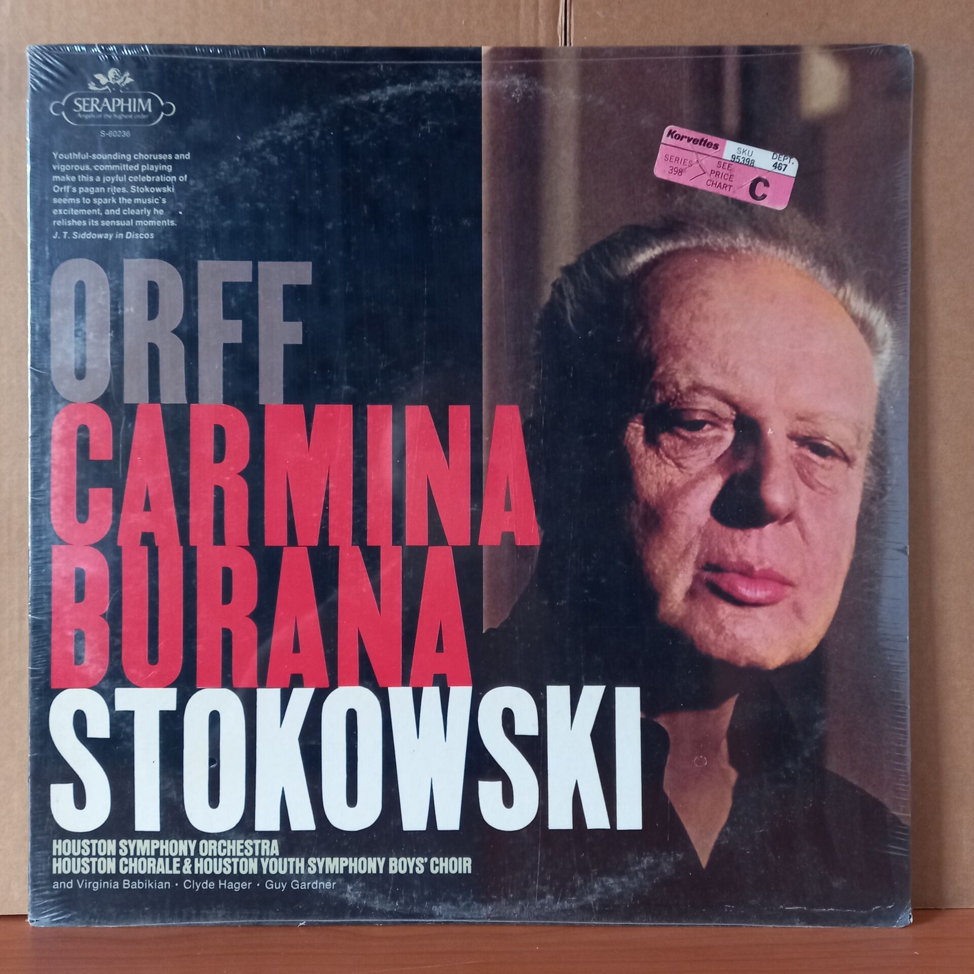 ORFF: CARMINA BURANA / STOKOWSKI, HOUSTON SYMPHONY ORCHESTRA, HOUSTON CHORALE* & HOUSTON YOUTH SYMPHONY BOYS CHOIR AND VIRGINIA BABIKIAN • CLYDE HAGER • GUY GARDNER - LP DÖNEM BASKISI SIFIR PLAK