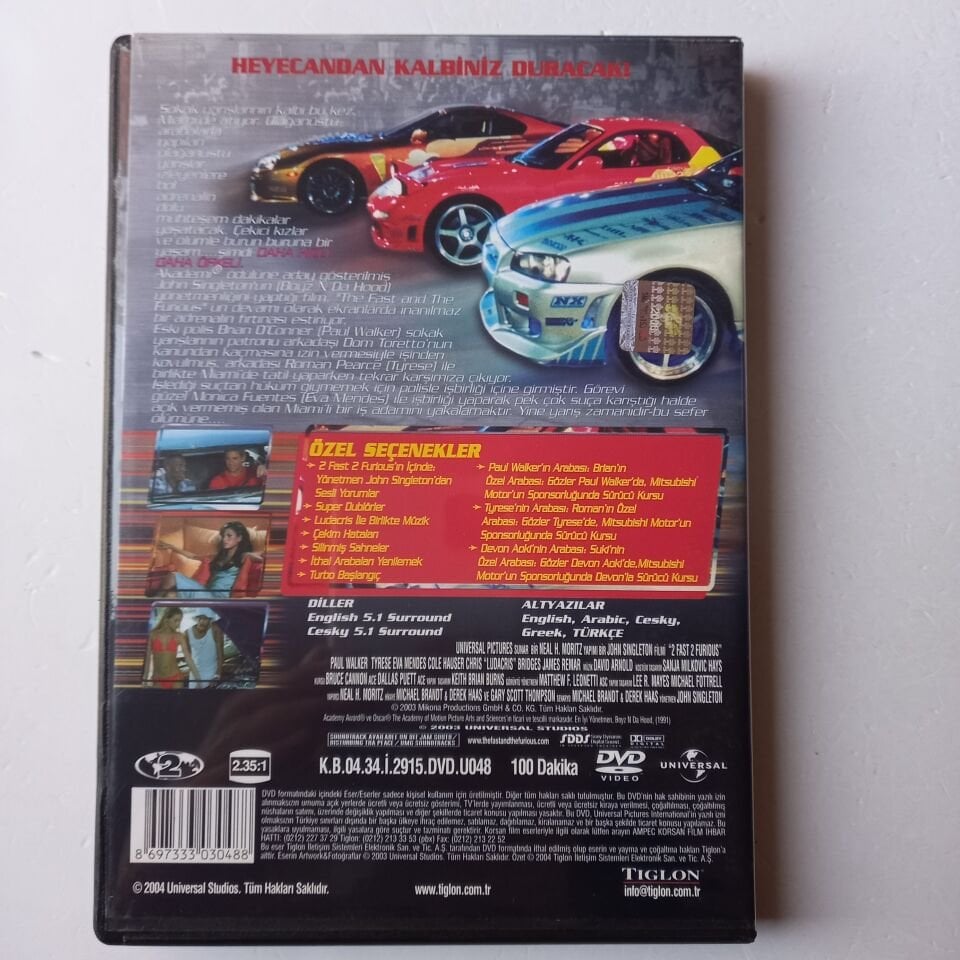 2 FAST 2 FURIOUS - DAHA HIZLI DAHA ÖFKELİ - PAUL WALKER - TYRESE - EVA MENDES - DVD 2.EL