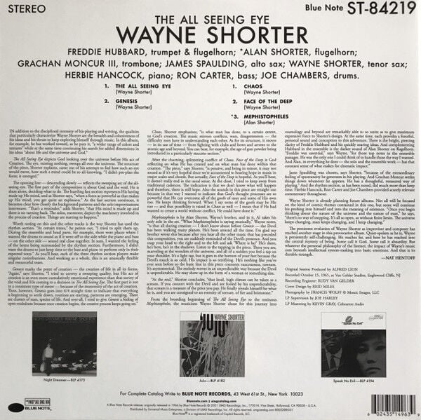 WAYNE SHORTER - THE ALL SEEING EYE (1966) - LP BLUE NOTE TONE POET SERIES 180GR 2021 EDITION SIFIR PLAK
