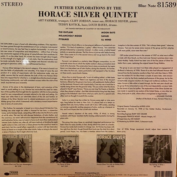 HORACE SILVER QUINTET - FURTHER EXPLORATIONS BY THE (1958) - LP BLUE NOTE TONE POET SERIES 180GR 2020 EDITION SIFIR PLAK