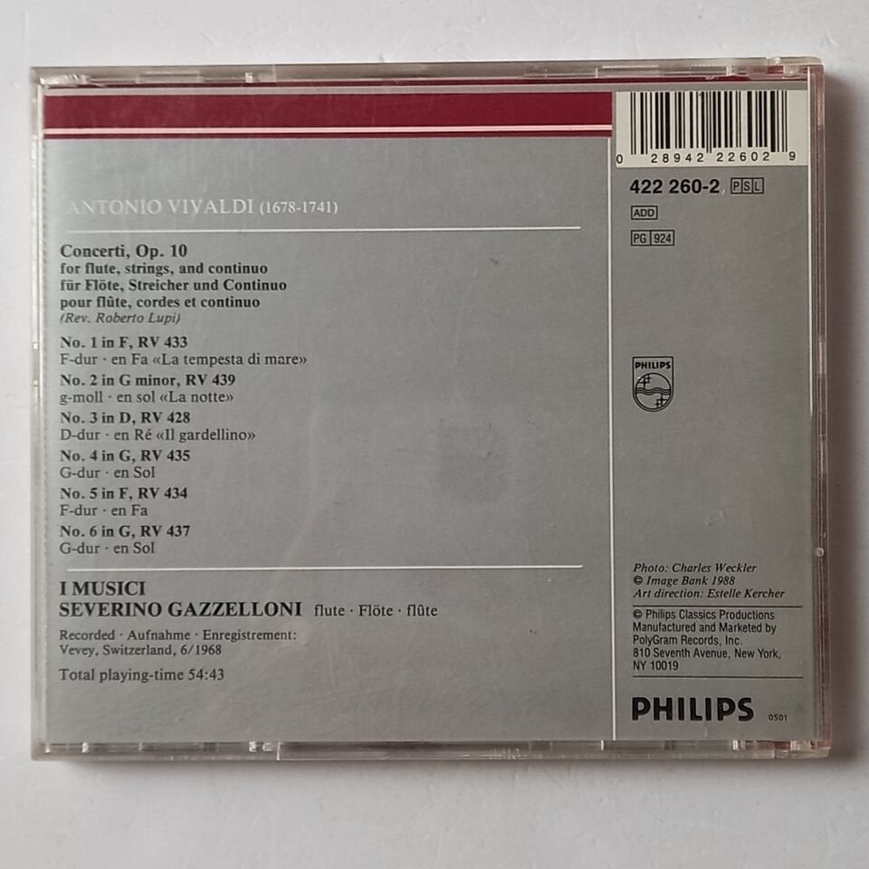 VIVALDI FLUTE CONCERTOS OP. 10 - I MUSICI, SEVERINO GAZZELLONI (1968) - CD REMASTERED REISSUE 2.EL
