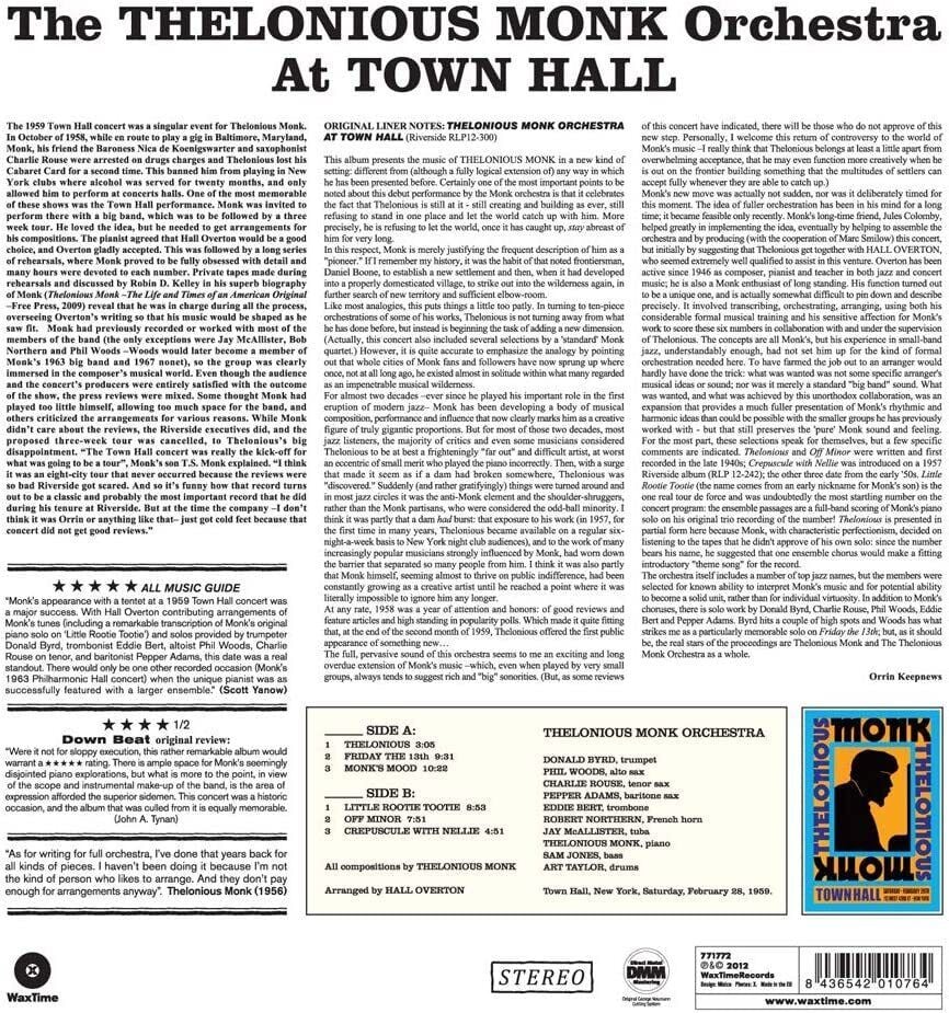 THE THELONIOUS MONK ORCHESTRA – AT TOWN HALL (1959) - LP 180GR 2012 REISSUE SIFIR PLAK